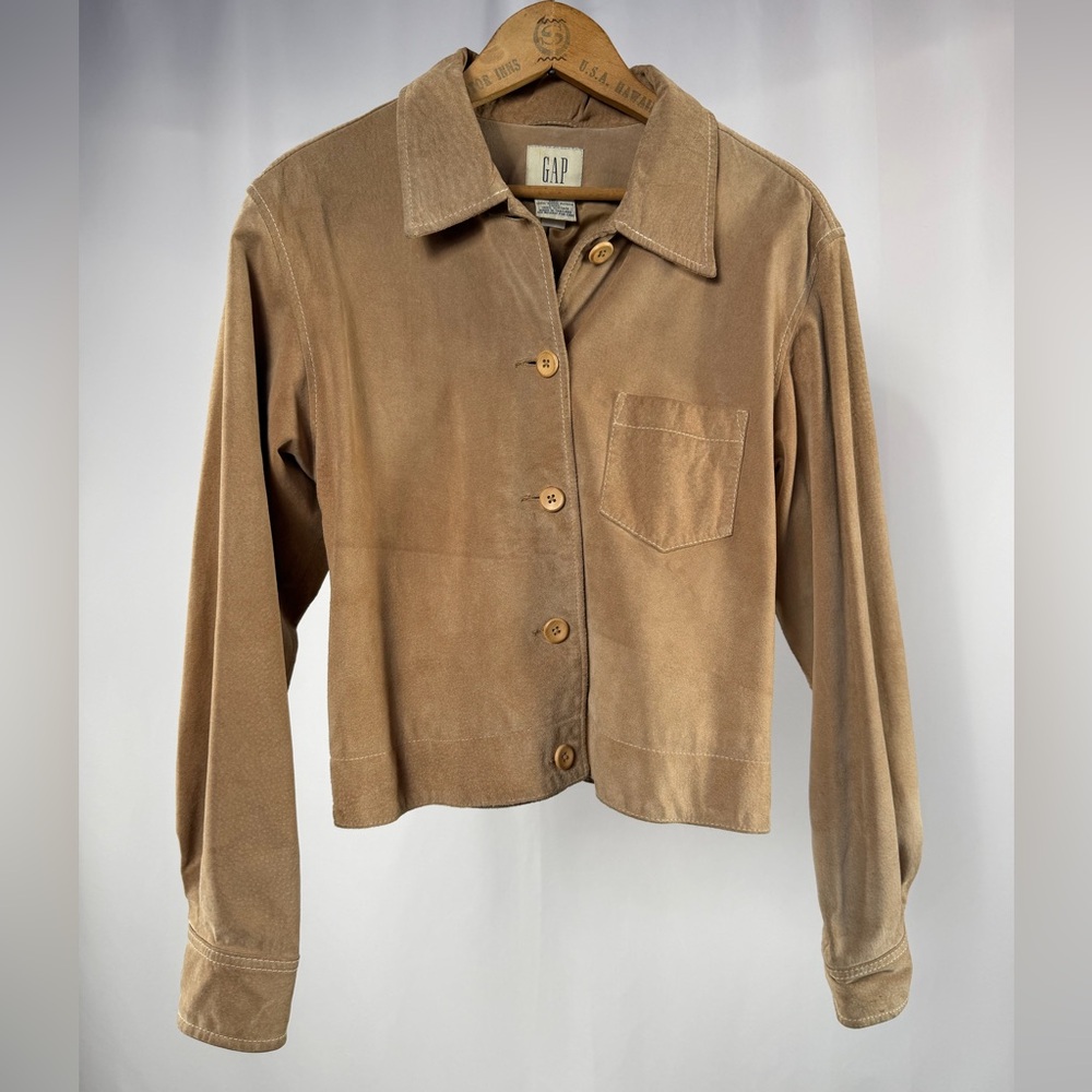 Vintage Y2K‎ GAP Sueded Pigskin Button Jacket in Light Brown Size XS